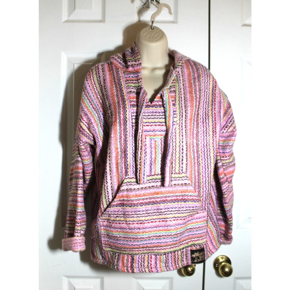 No Bad Days Pink Multi Stripe Baja Hoodie sz S